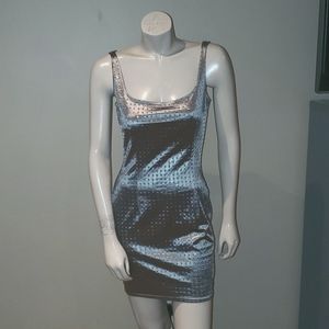 NWT Pretty Little Thing Gray Silver Rhinestone Studded Mini Bodycon Dress